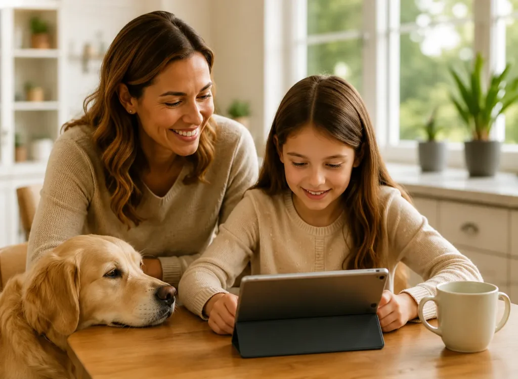 Mother and Daughter reading together on an IPad